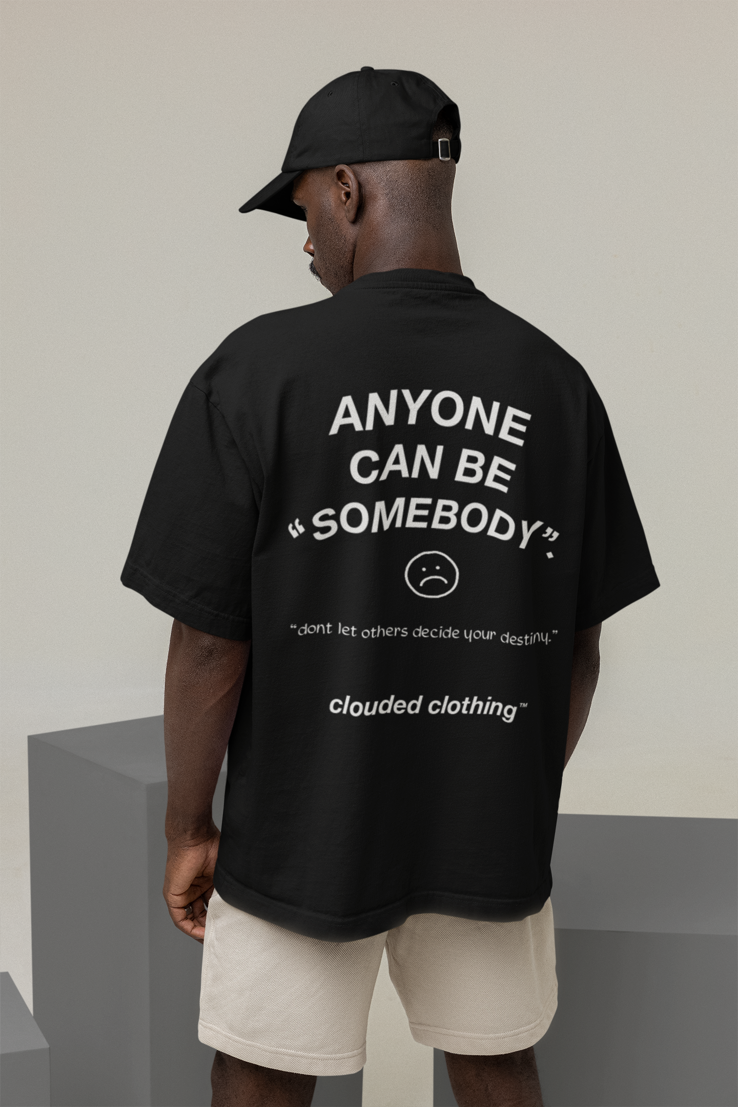 ANYONE CAN BE SOMEBODY BOXY BLACK TEE